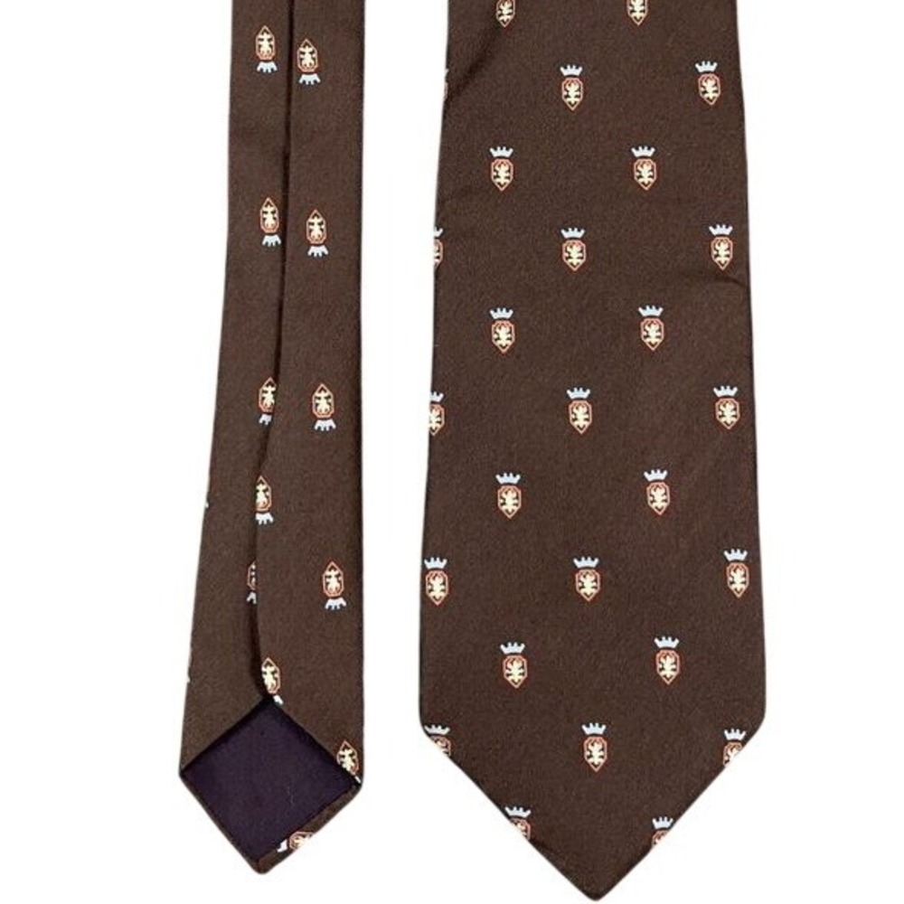 Vintage 1970s John Weitz Burma Tie Mens Brown Polyster 53" Long 3" Wide‎ Crest
